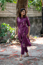 Wine Floral Cotton Coord Set