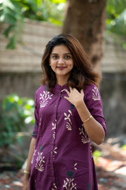 Wine Floral Cotton Coord Set