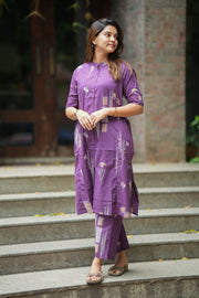 Modern Violet Floral Cotton Co-ord Set