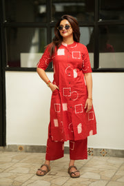 Modern Red Geometry Cotton Co-ord Set