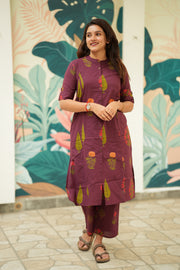 Ethnic Wine Cotton Co-ord Set