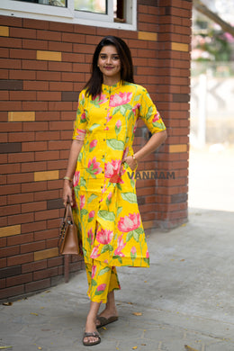 Yellow Lotus Cotton Co-ord Set