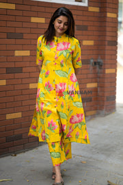Yellow Lotus Cotton Co-ord Set