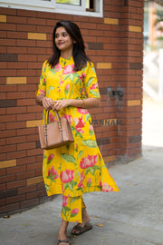 Yellow Lotus Cotton Co-ord Set