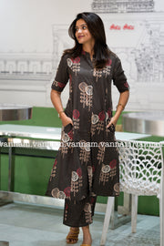 Brown Tribal Leaf Cotton Co-ord Set