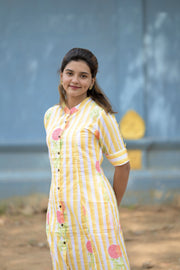 Yellow Floral Stripes Cotton Co-ords