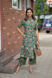 Green Floral Cotton Co-Ord Set