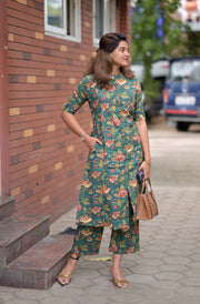 Green Floral Cotton Co-Ord Set