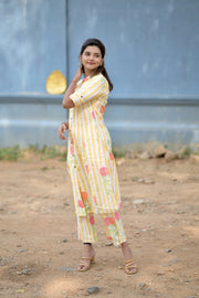 Yellow Floral Stripes Cotton Co-ords