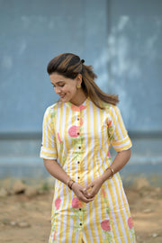 Yellow Floral Stripes Cotton Co-ords