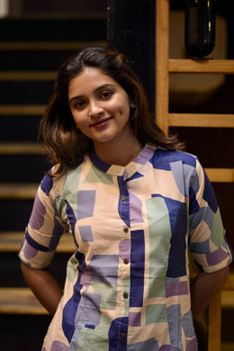 Blue Modern Abstract Cotton Co-Ord Set