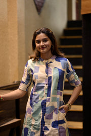 Blue Modern Abstract Cotton Co-Ord Set