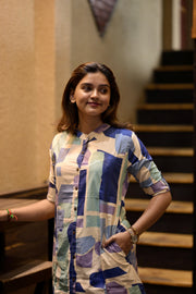 Blue Modern Abstract Cotton Co-Ord Set