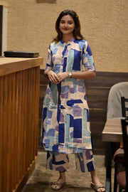 Blue Modern Abstract Cotton Co-Ord Set