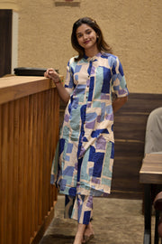 Blue Modern Abstract Cotton Co-Ord Set