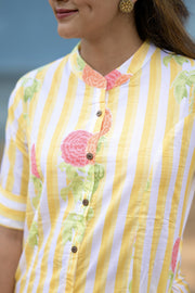 Yellow Floral Stripes Cotton Co-ords