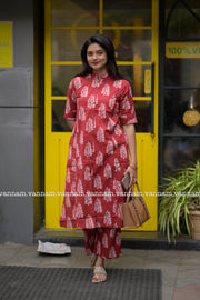 Red Cotton Co-ord Set