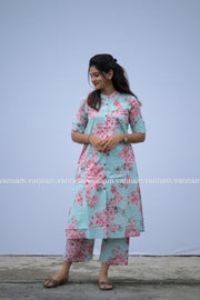Aqua Cherry Blossom Cotton Co-ord Set