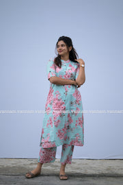 Aqua Cherry Blossom Cotton Co-ord Set