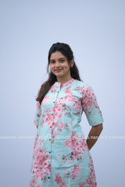 Aqua Cherry Blossom Cotton Co-ord Set